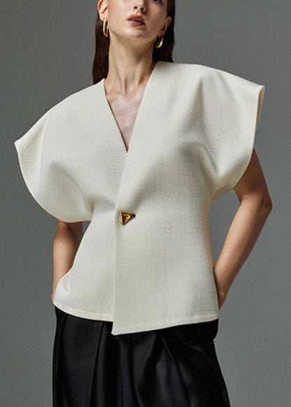White V Neck Button Top Summer