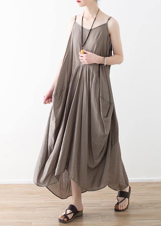 Sleeveless Cotton Long Shirts Linen Gray Kaftan Dress Summer