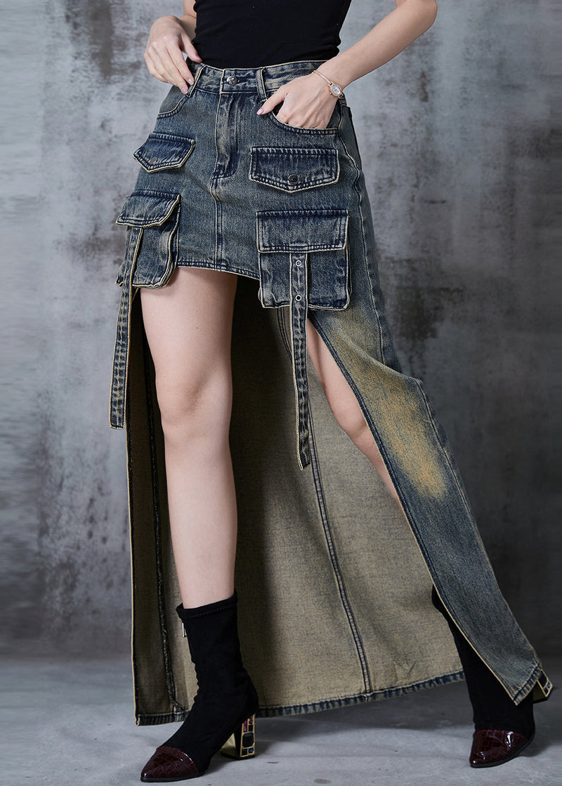 Unique Low High Design Pockets Denim Skirts Summer