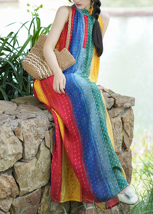 Rainbow Dot Pockets Long Dress Sleeveless