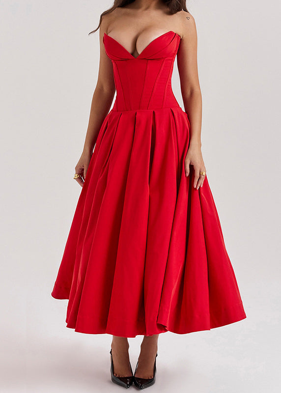 Unique Mulberry Wrinkled Patchwork Cotton Strapless Dress Summer