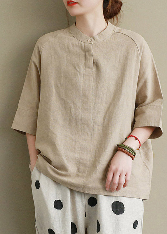 Khaki Top and Crop Pants Two Pieces Set Summer