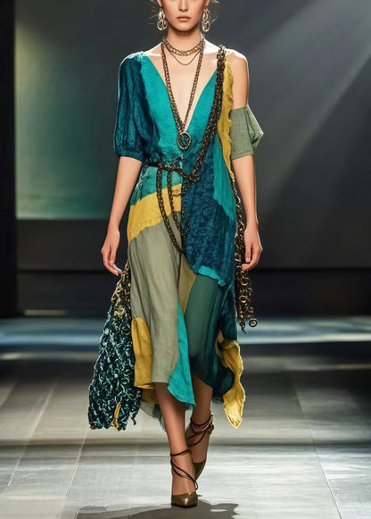 Art Multicolour Asymmetrical Design Cotton One Shoulder Dress Summer