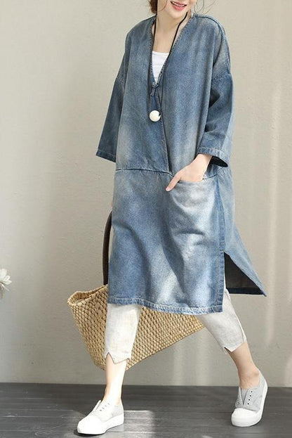 Loose Blue Denim Dresses Cotton Fall Outfits