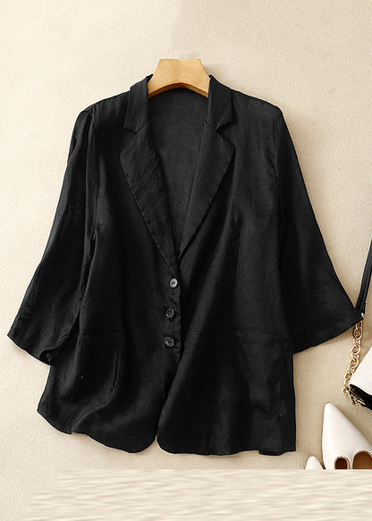 New White Notched Pockets Thin Linen Coats Half Sleeve