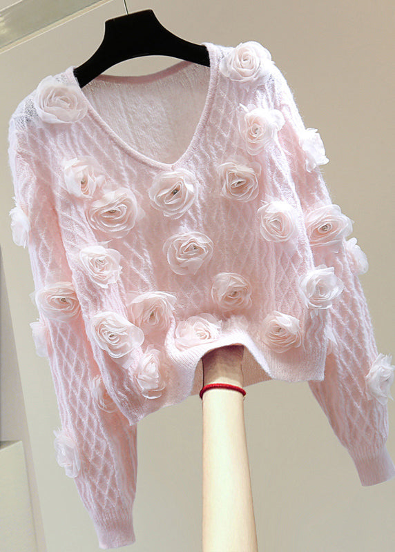 French Blue O-neck Zircon Cotton Knit Sweater Winter