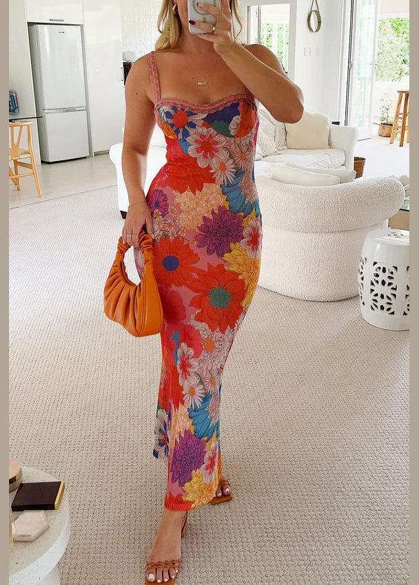 Print Cotton Spaghetti Strap Dress Summer