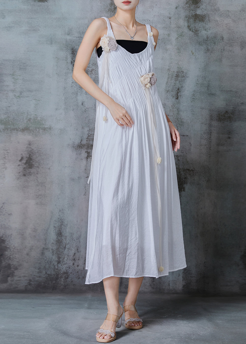 Art White Wrinkled Cotton Holiday Dresses Summer