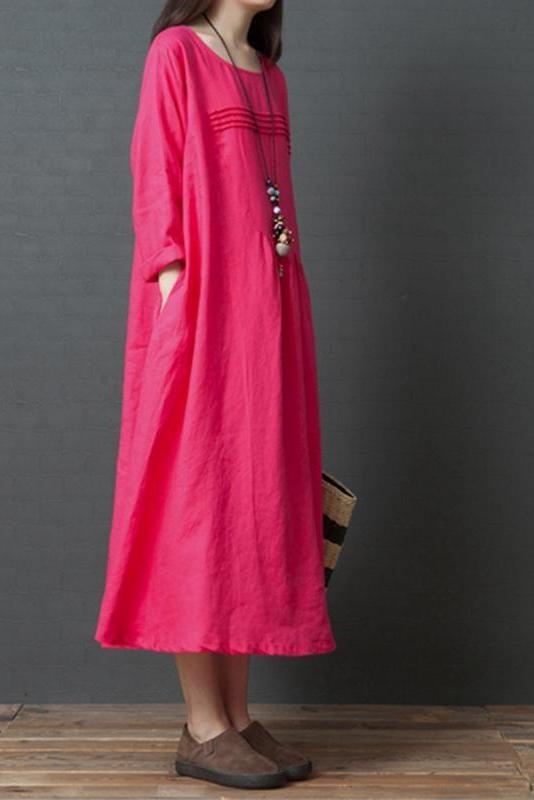 Korea Style Loose Linen Maxi Dresses for