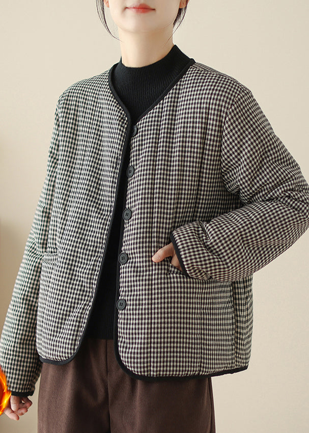 Black Plaid Fine Cotton Filled Parka Winter