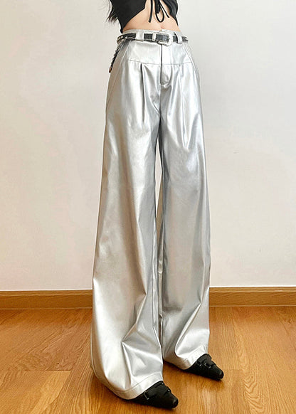 Silver Pockets High Waist Wide Leg Pants Summer
