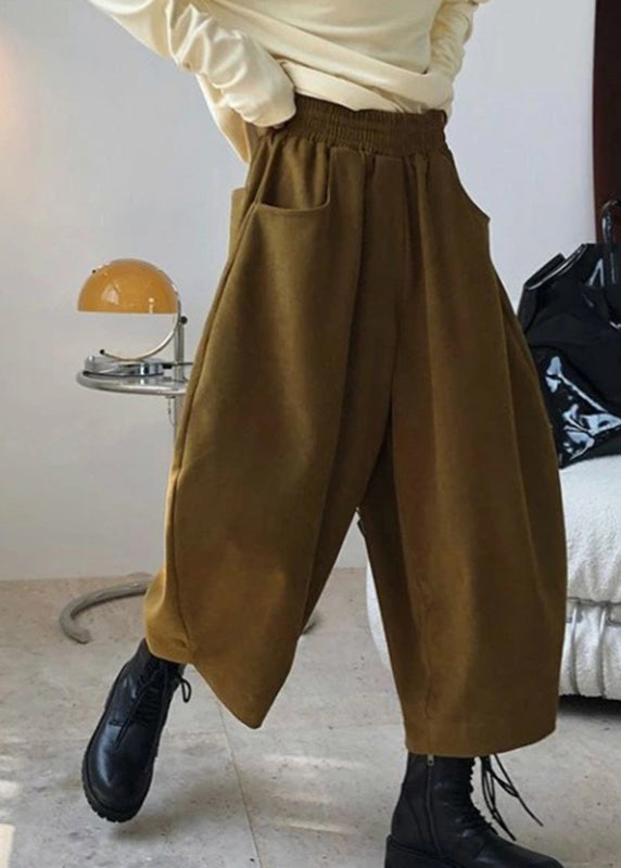 Caramel Elastic Waist Pockets Harem Pants Spring