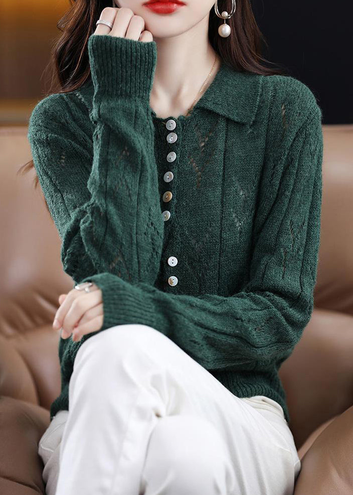Yellow Button Hollow Out Knit Sweater Spring