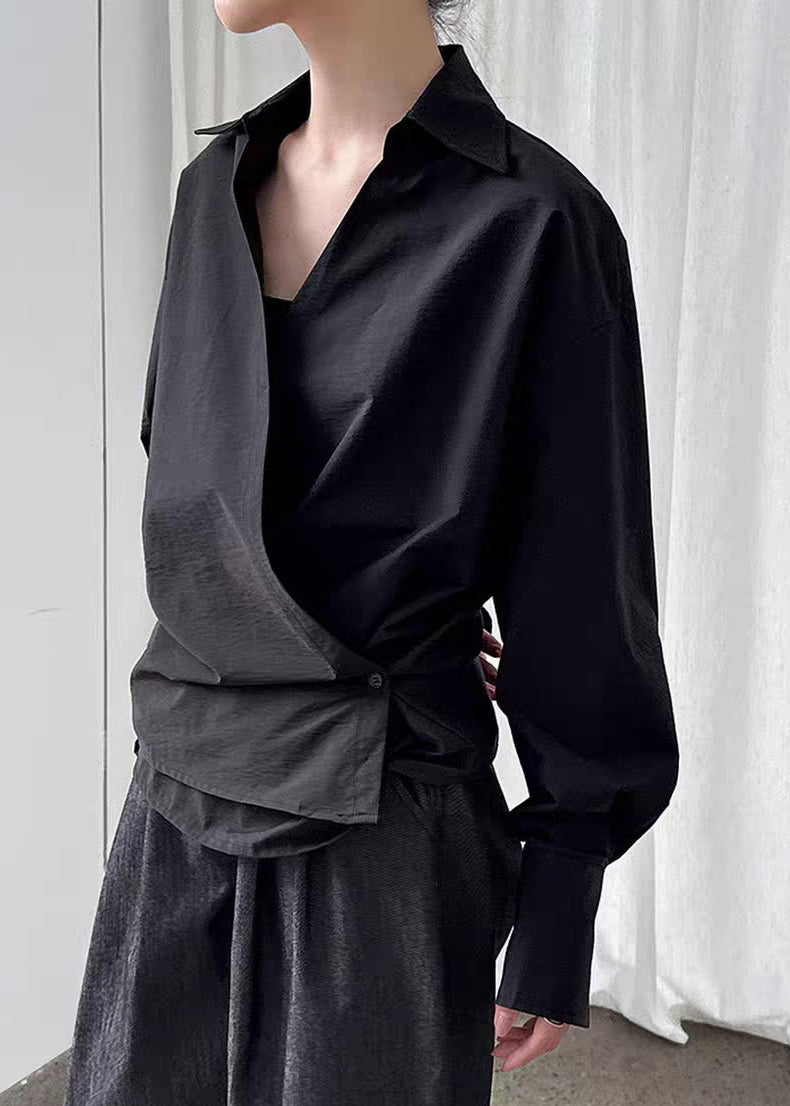 Black Top Asymmetrical Button Spring