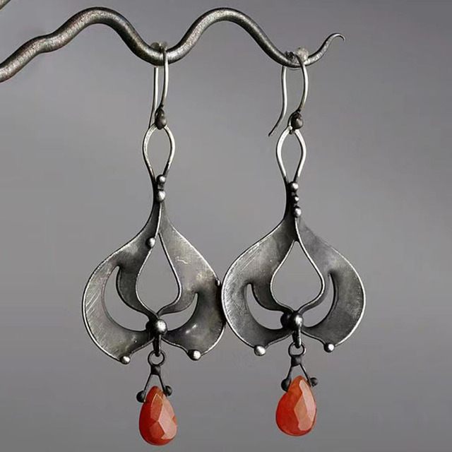Orange Stone Drop Earrings
