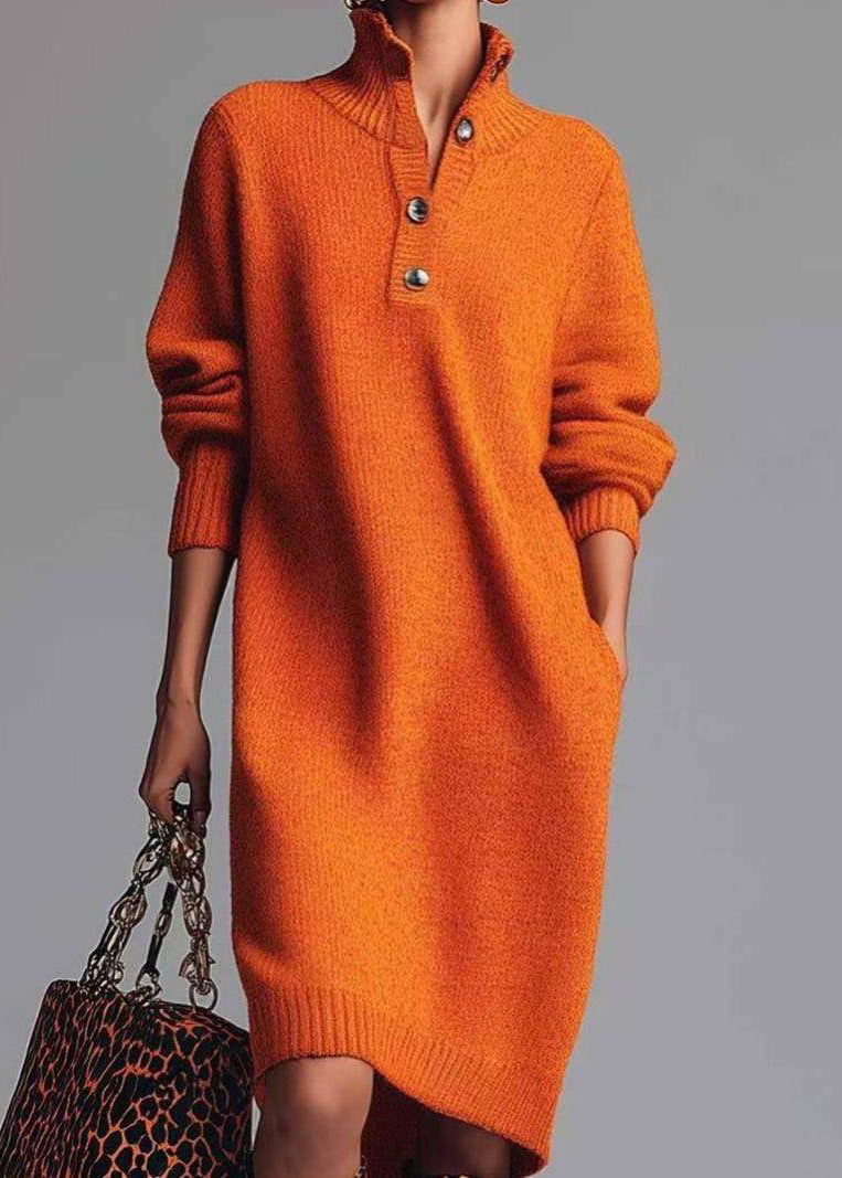 Yellow Peter Pan Collar Pockets Cotton Knit Sweater Dress Spring