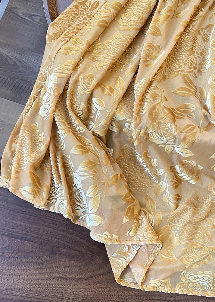 Yellow Print Drawstring Cotton Skirts Fall
