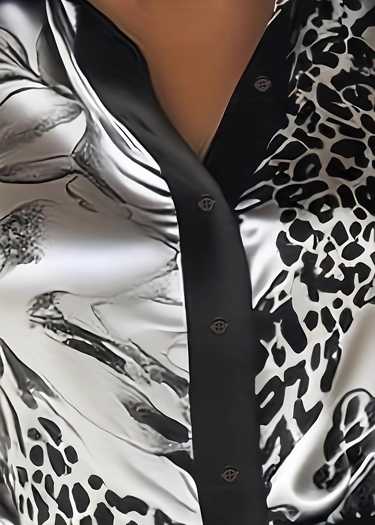 Unique Grey Peter Pan Collar Print Silk Top Spring