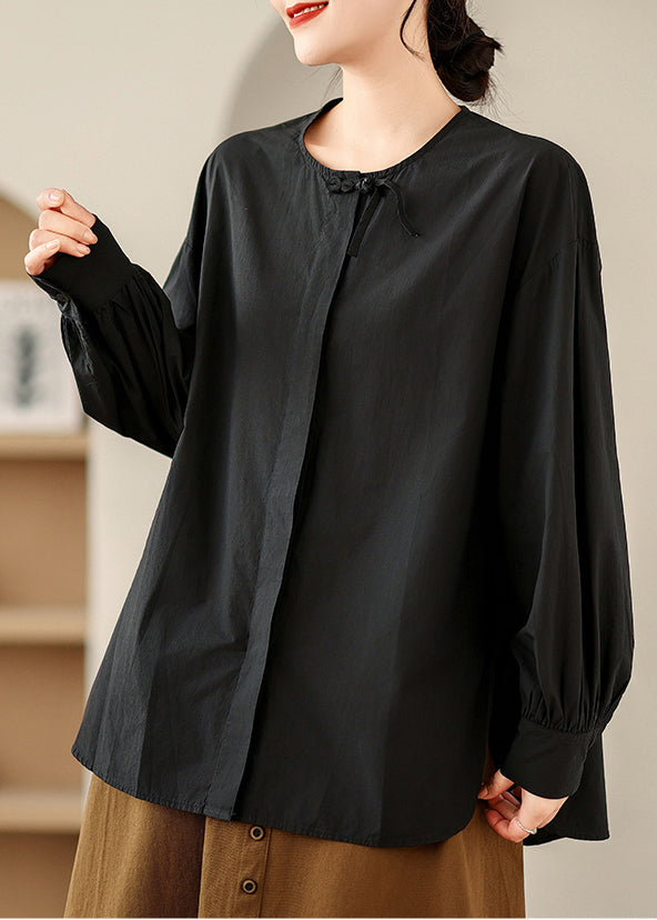 Black Oversized Patchwork Cotton Shirts Spring