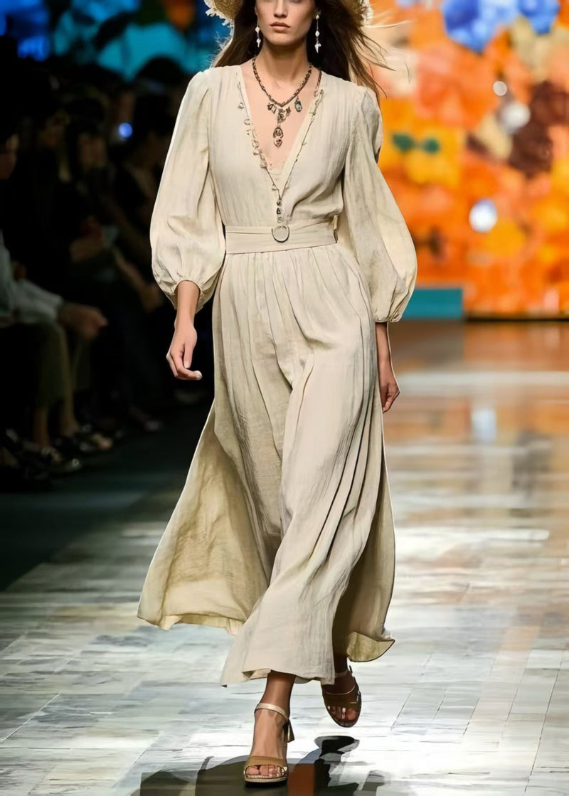 Exra Large Hem Linen Maxi Dress Bracelet Sleeve