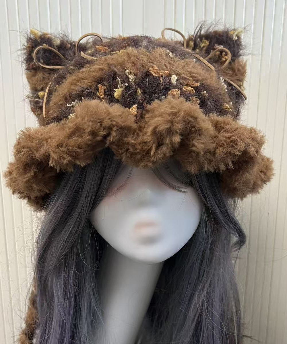 Winter Knitted Patchwork Fuzzy Fur Thick Warm Hat