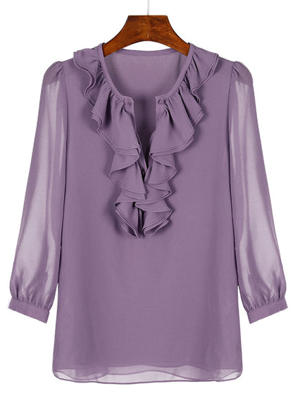 Purple Ruffled Chiffon Shirt Bracelet Sleeve