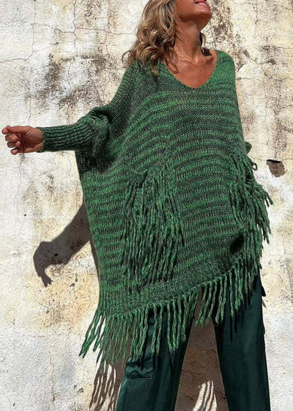 Stylish Light Camel Tasseled Pockets Knit Sweaters Fall