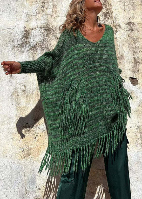 Stylish Light Camel Tasseled Pockets Knit Sweaters Fall