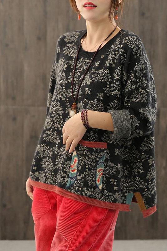 Autumn Knitted Pocket Split Hem Sweater