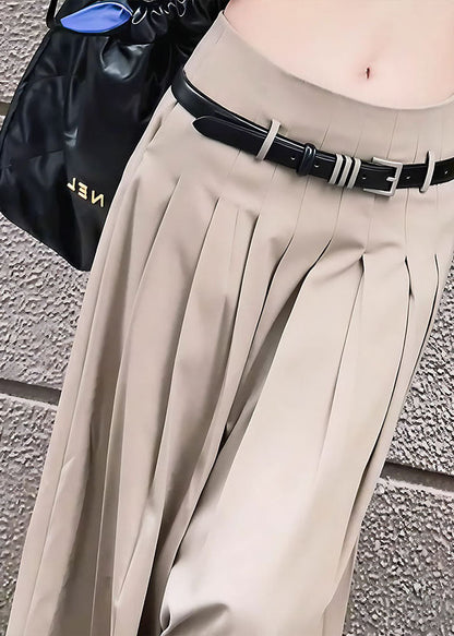 Khaki Wrinkled Draping Spandex Skirt Spring