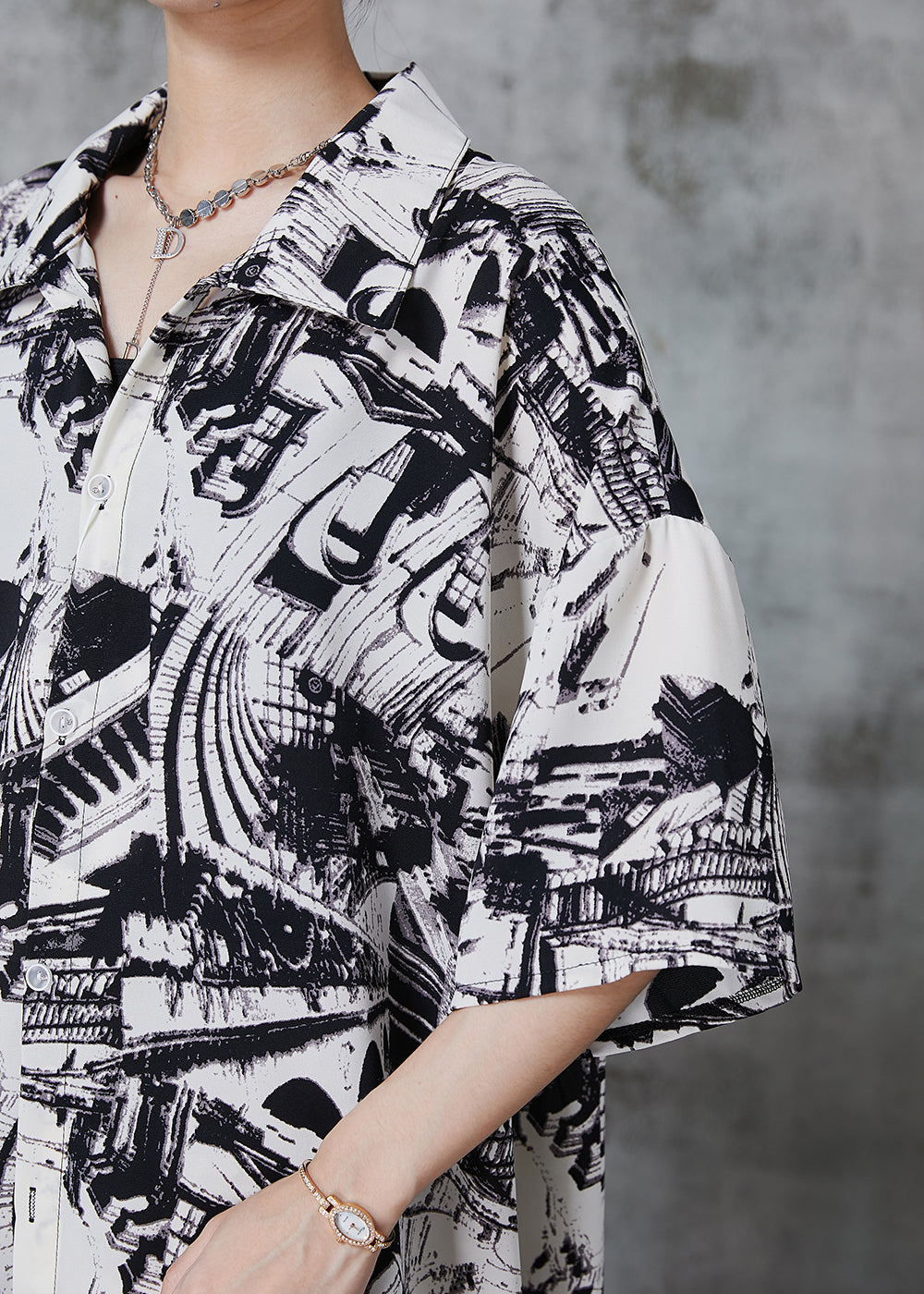 Black Oversized Print Chiffon Dress Summer