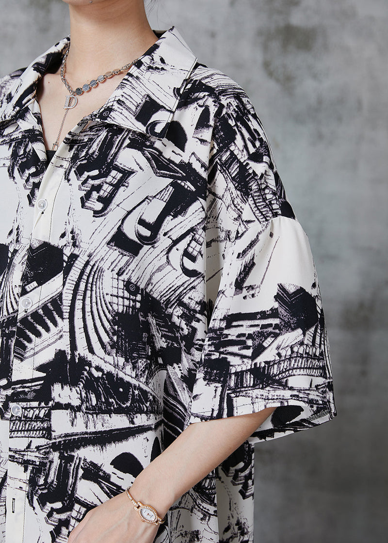 Black Oversized Print Chiffon Dress Summer