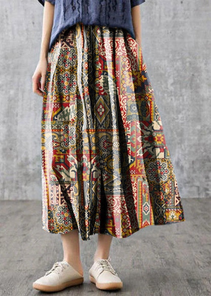 Black Texture Retro Striped a Line Summer Skirts Linen