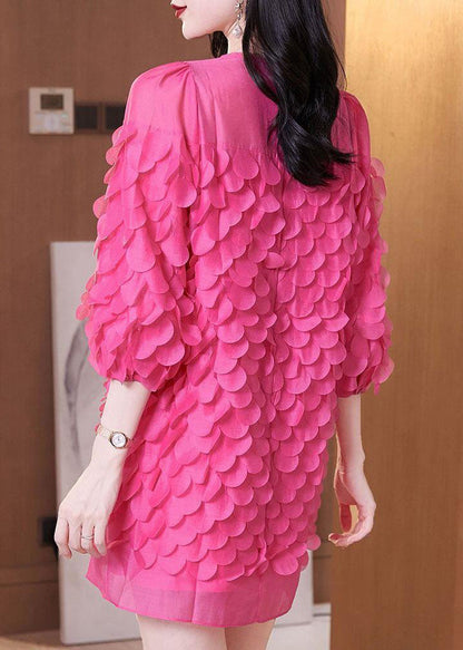 Novelty Rose O-neck Chiffon Mid Dresses Bracelet Sleeve