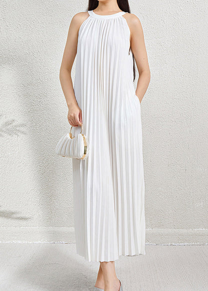 Organic Green Halter Wrinkled Pockets Long Dress Sleeveless