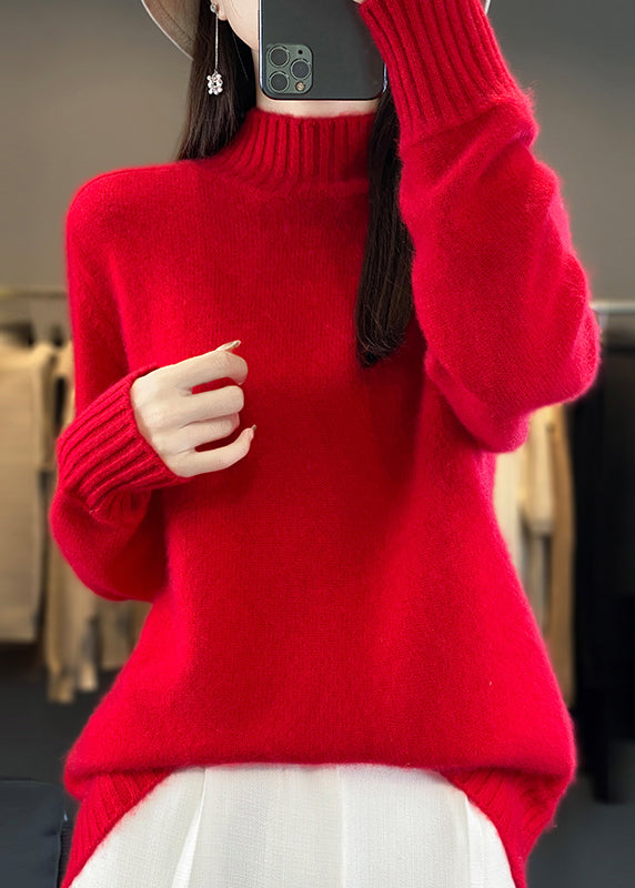Green Half Hign Neck Thick Woolen Knit Sweaters Winter