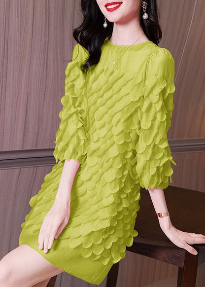 Original Design Green O-neck Patchwork Chiffon Mid Dress Spring