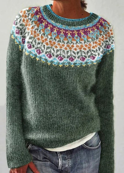 French Blue O Neck Patchwork Knit Sweaters Fall