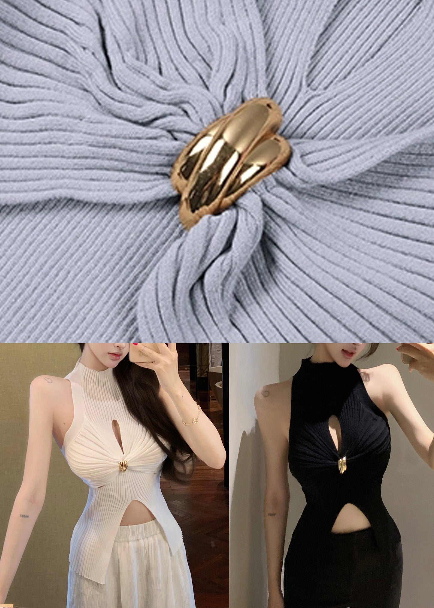 White Front Open Hollow Out Knit Tanks Summer