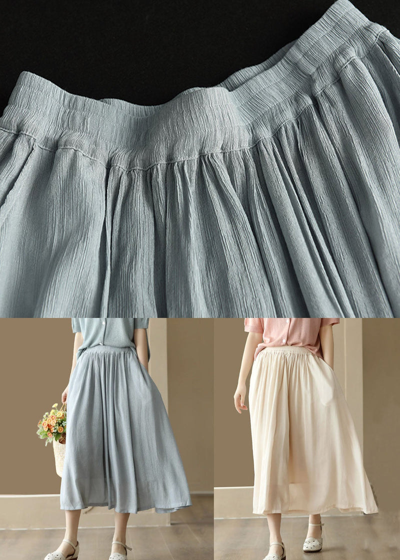 Light Blue Wrinkled Pockets Patchwork Cotton Skirts Summer
