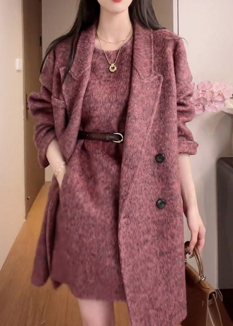 Purple Coat and Dress Woolen 2 Piece Outfit Winter