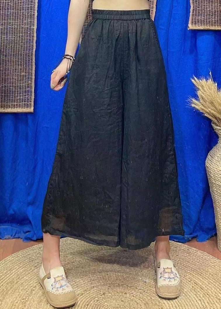 Loose Rose Pockets Elastic Waist Linen Crop Pants Summer