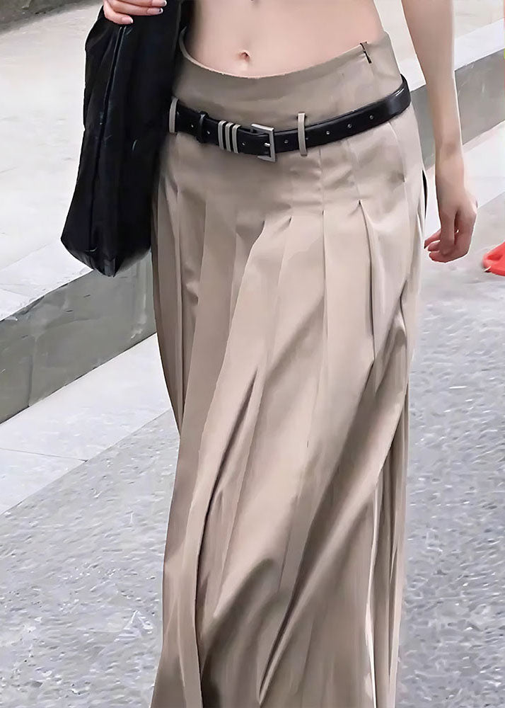 Khaki Wrinkled Draping Spandex Skirt Spring