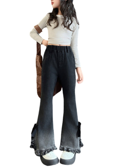 Gradient Color Ruffled Side Open Bell-bottom Trousers Spring
