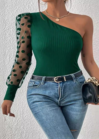 Black Shoulder Single Sleeved Patchwork Top
