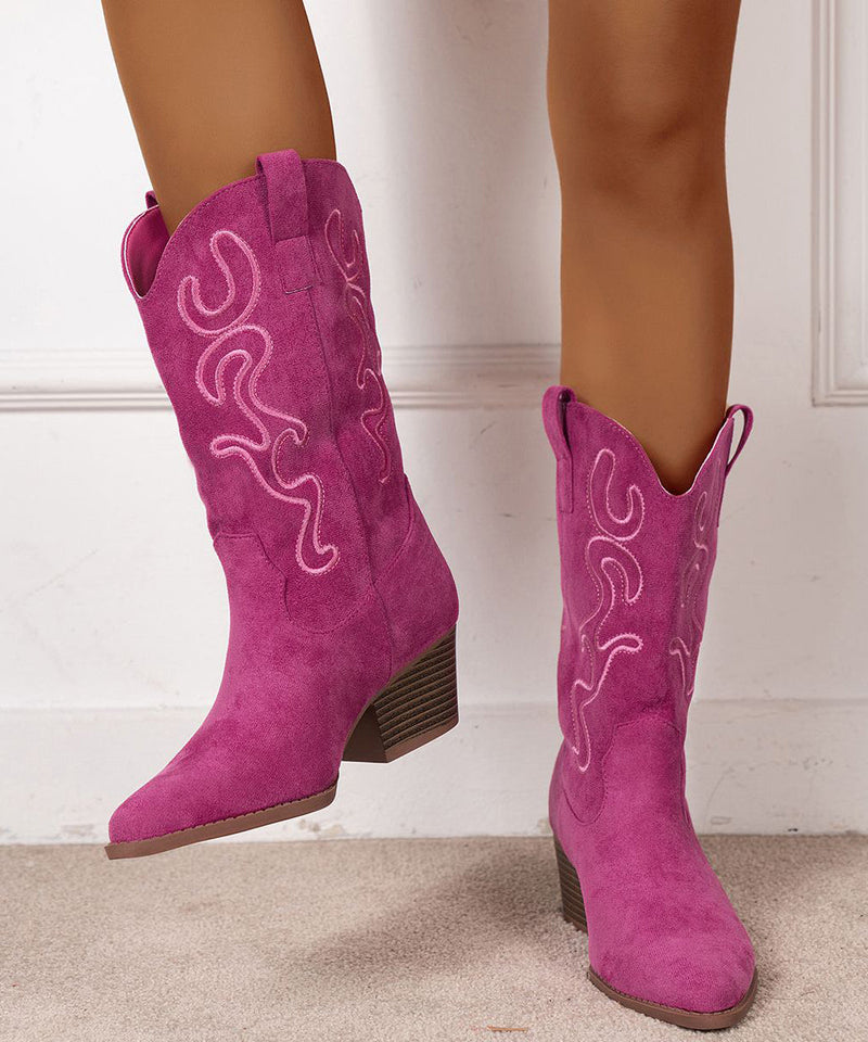 Rose Embossed Pointed Toe Suede Boots Boots