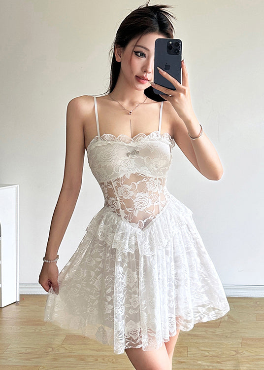 Black Ruffled Patchwork Lace Spaghetti Strap Dress Summer