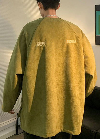 New Brown Embroideried Zip Up Corduroy Sweatshirts Fall