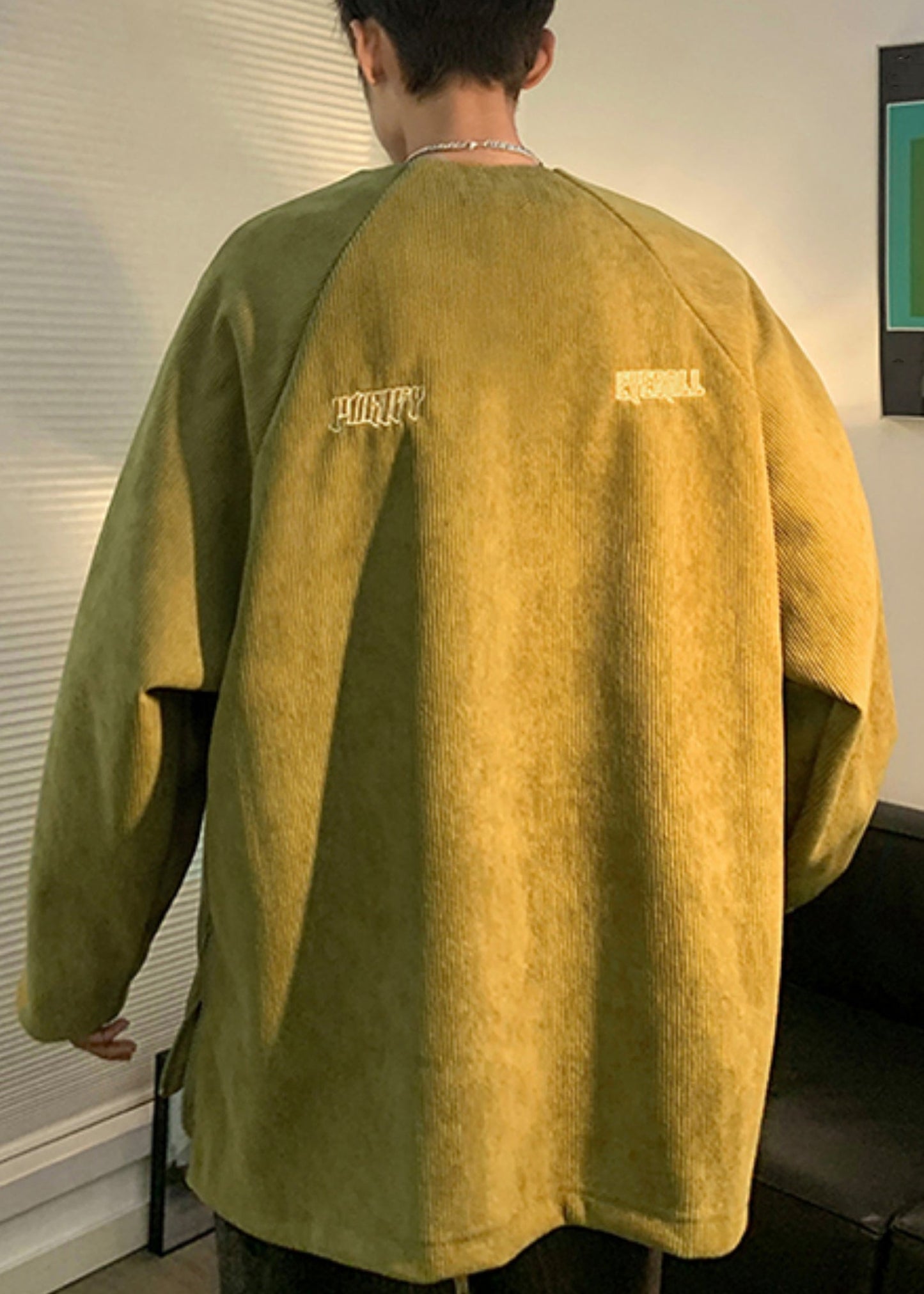 New Brown Embroideried Zip Up Corduroy Sweatshirts Fall