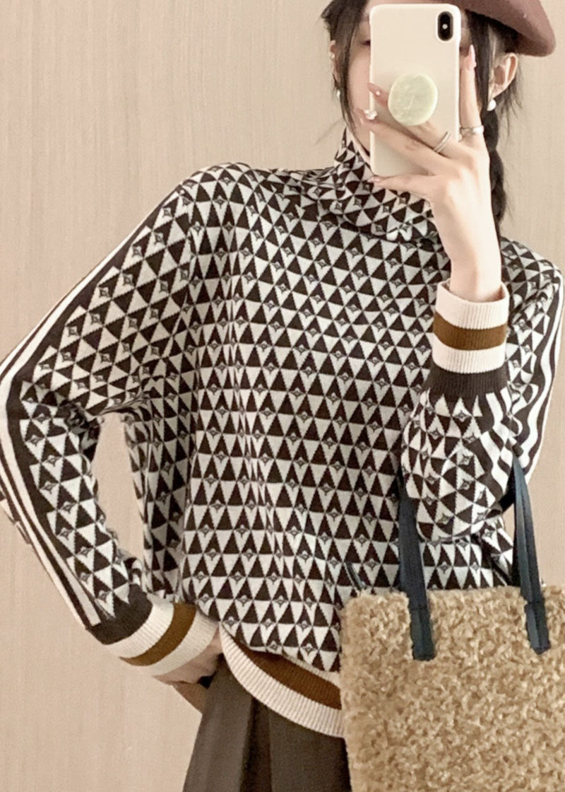 Turtle Neck Geometric Thick Knit Sweaters Tops Fall